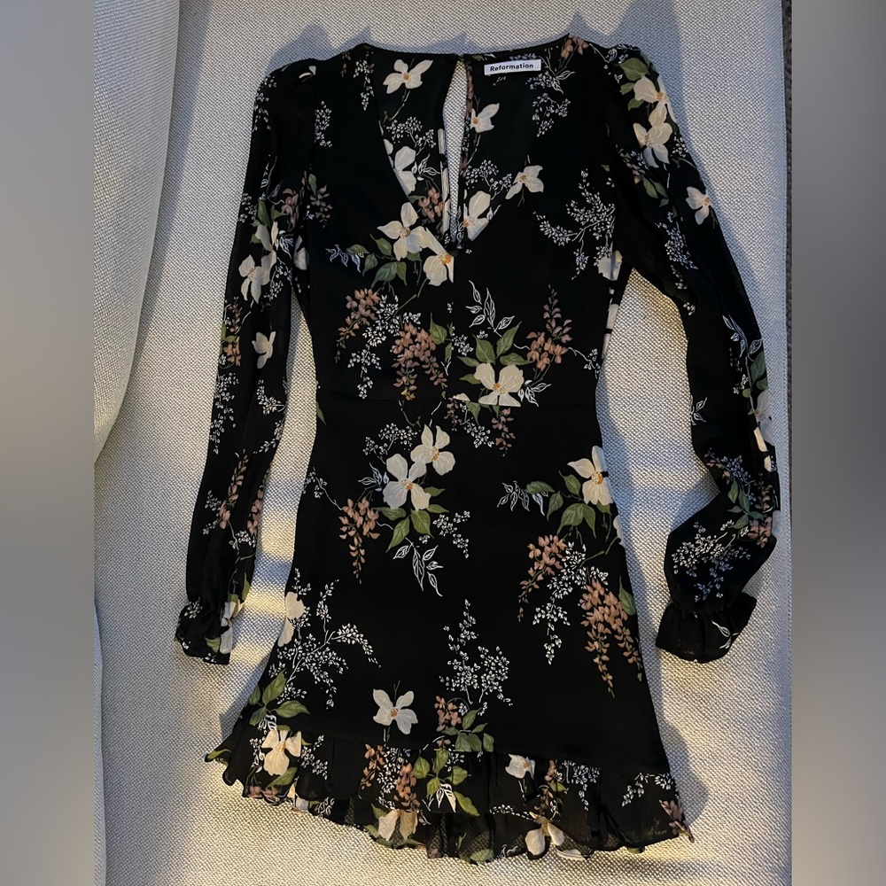 Reformation mini dress, cut out back detail, US 2